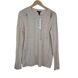 NWT Aqua Cashmere Distressed Crewneck Sweater in Ash